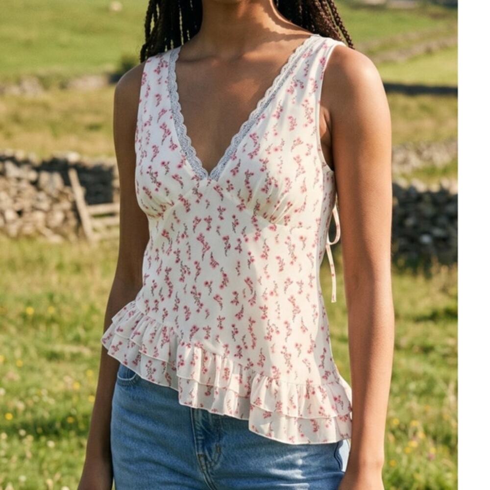Wild Fable Floral Tie Back Peplum Tank Top XS NWT Cottagecore Romantic